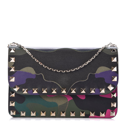 Valentino Garavani Nappa Canvas Camouflage Rockstud Chain Flap Crossbody Bag Multicolor 1 of 8