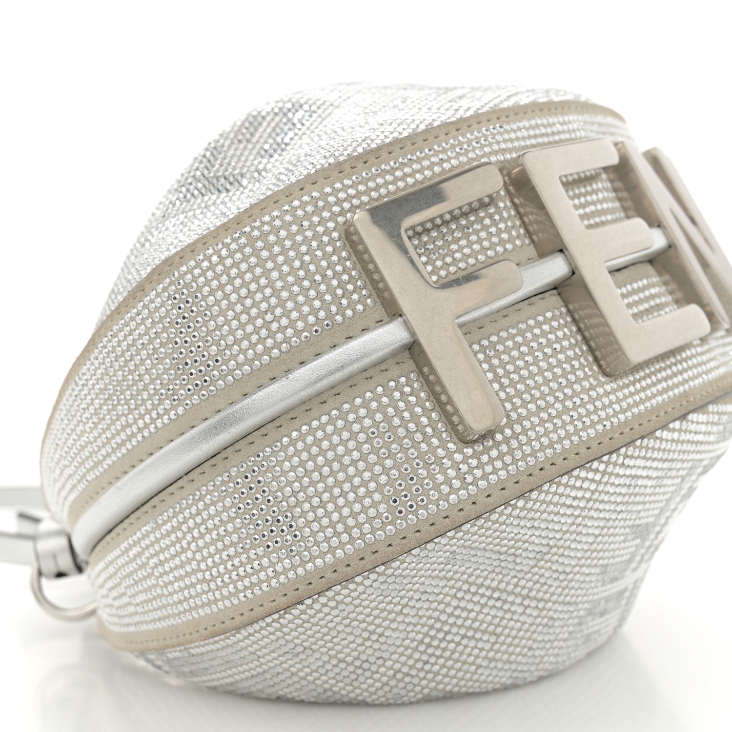 Fendi Crystal Vitello Laminato Suede FF Mini Fendigraphy Hobo Bag Grey 9 of 10
