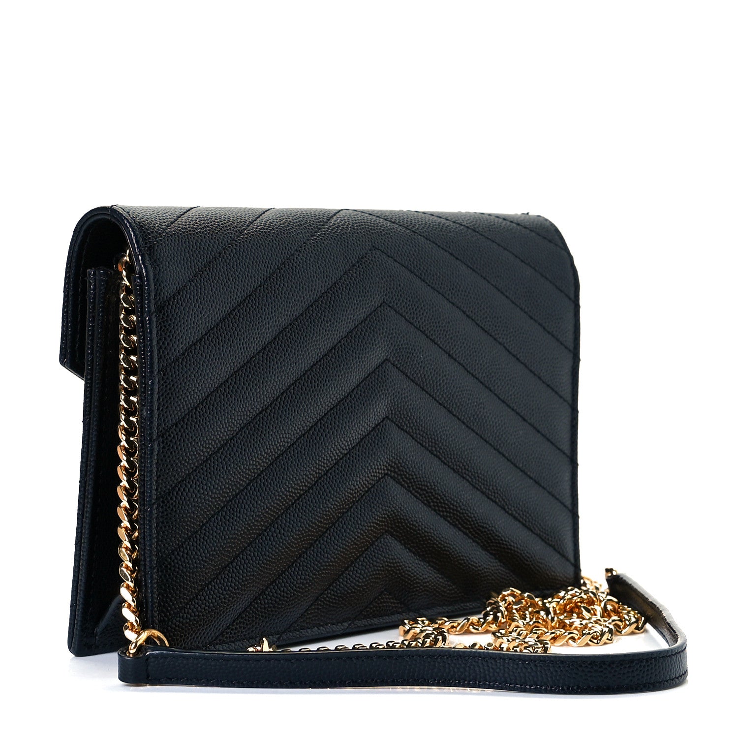 Saint Laurent Grain De Poudre Matelasse Chevron Monogram Envelope Chain Wallet Black 3 of 7