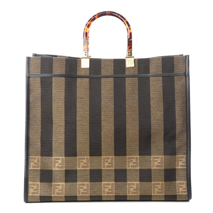 Fendi Fabric Jacquard Vitello Seta Plexiglass Pequin Gingham Large Fendi Sunshine Shopper Tote Tobacco Moro Black 1 of 11