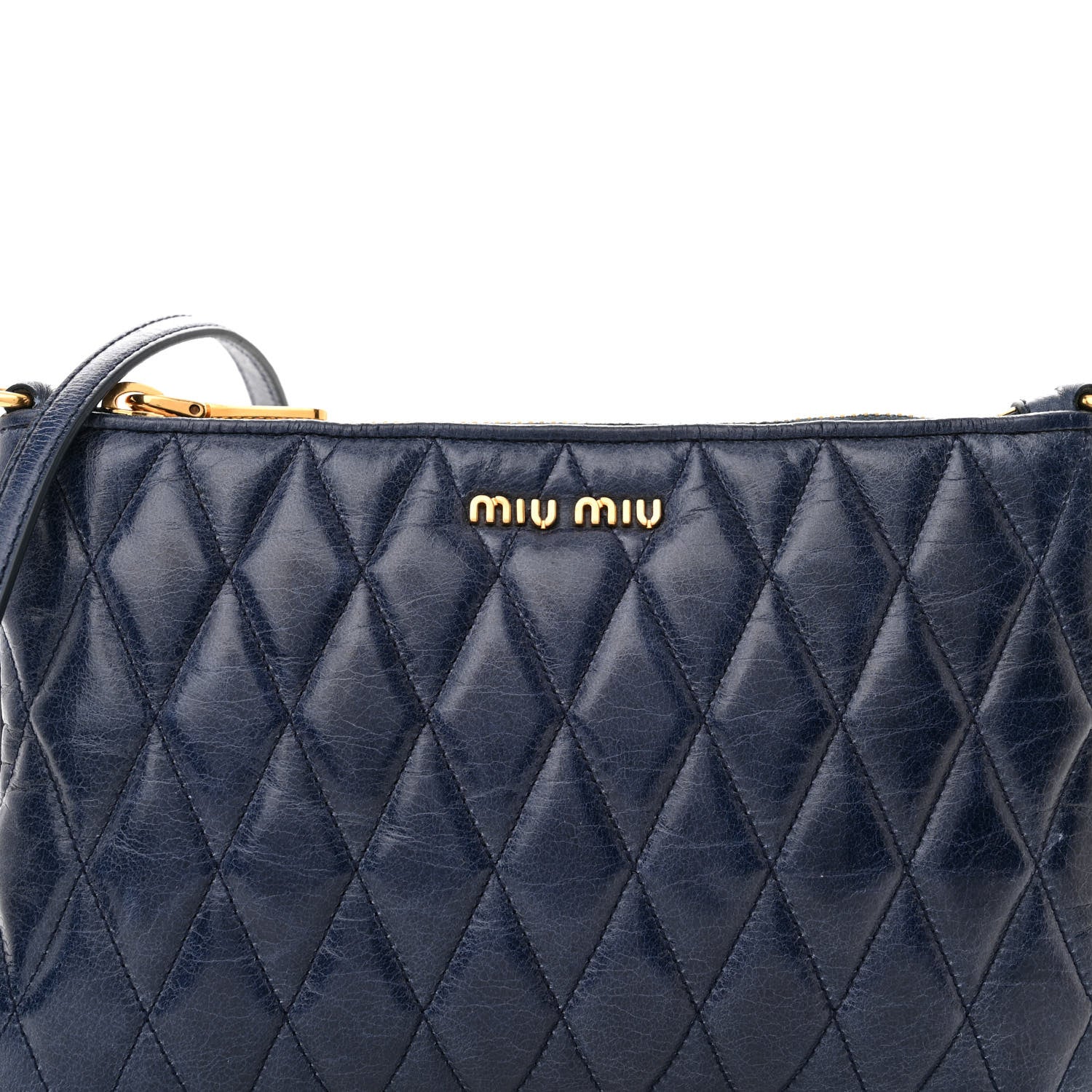 Miu Miu Vitello Shine Trapu Zip Crossbody Bag Navy 8 of 10
