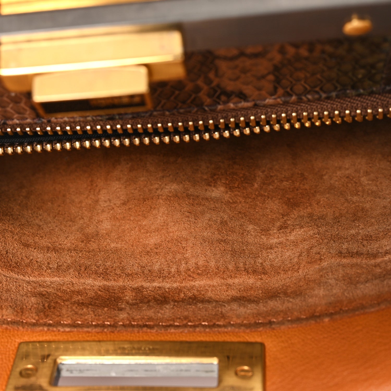 Fendi Goatskin Snakeskin Medium Peekaboo Iconic Satchel Brown 11 of 11