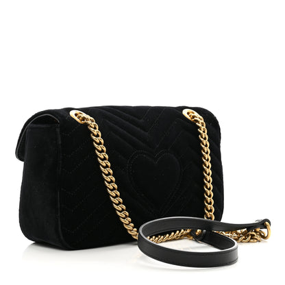 Gucci Velvet Matelasse Small GG Marmont Shoulder Bag Black 3 of 10