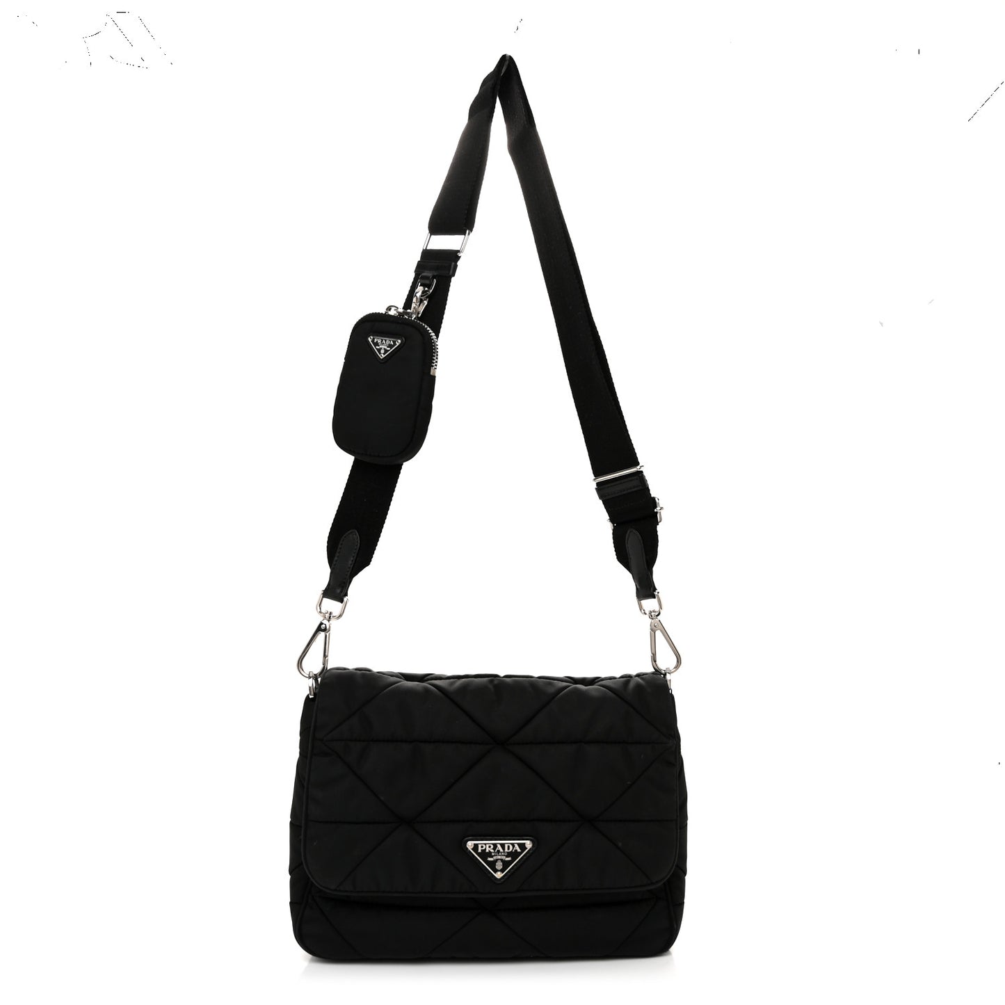 Re-Nylon Quilted Padded Flap Shoulder Bag Black