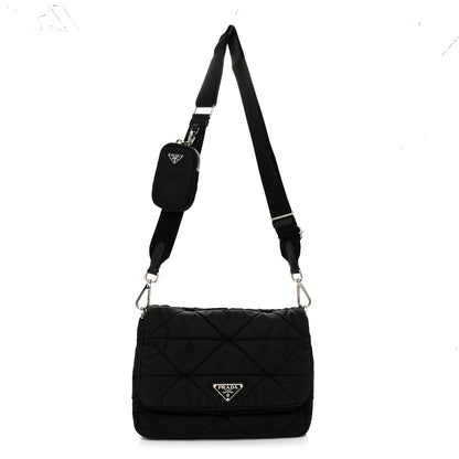 Prada Re-Nylon Quilted Padded Flap Shoulder Bag Black 1 of 11