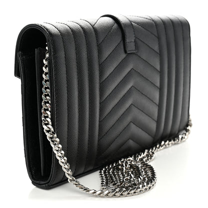 Saint Laurent Grain De Poudre Mixed Matelasse Triquilt Monogram Chain Wallet Black 3 of 10