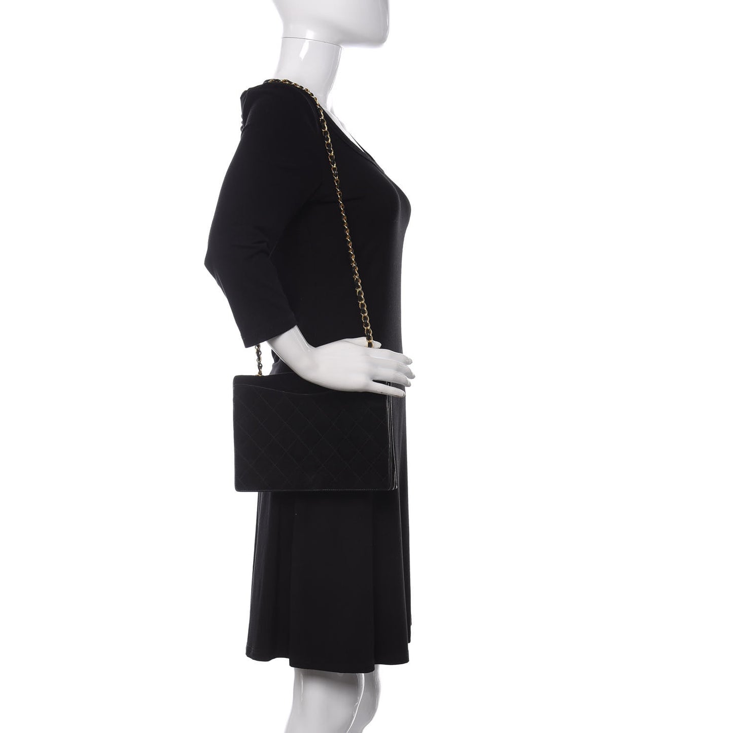 Suede Quilted CC Small Single Flap Black