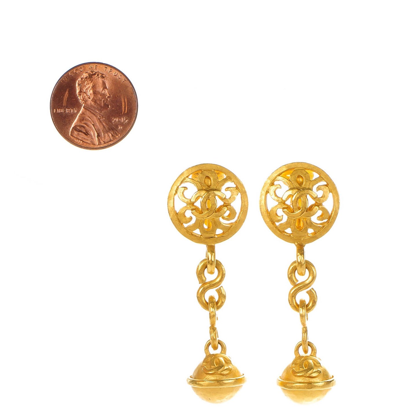 CC Clip On Drop Earrings Gold