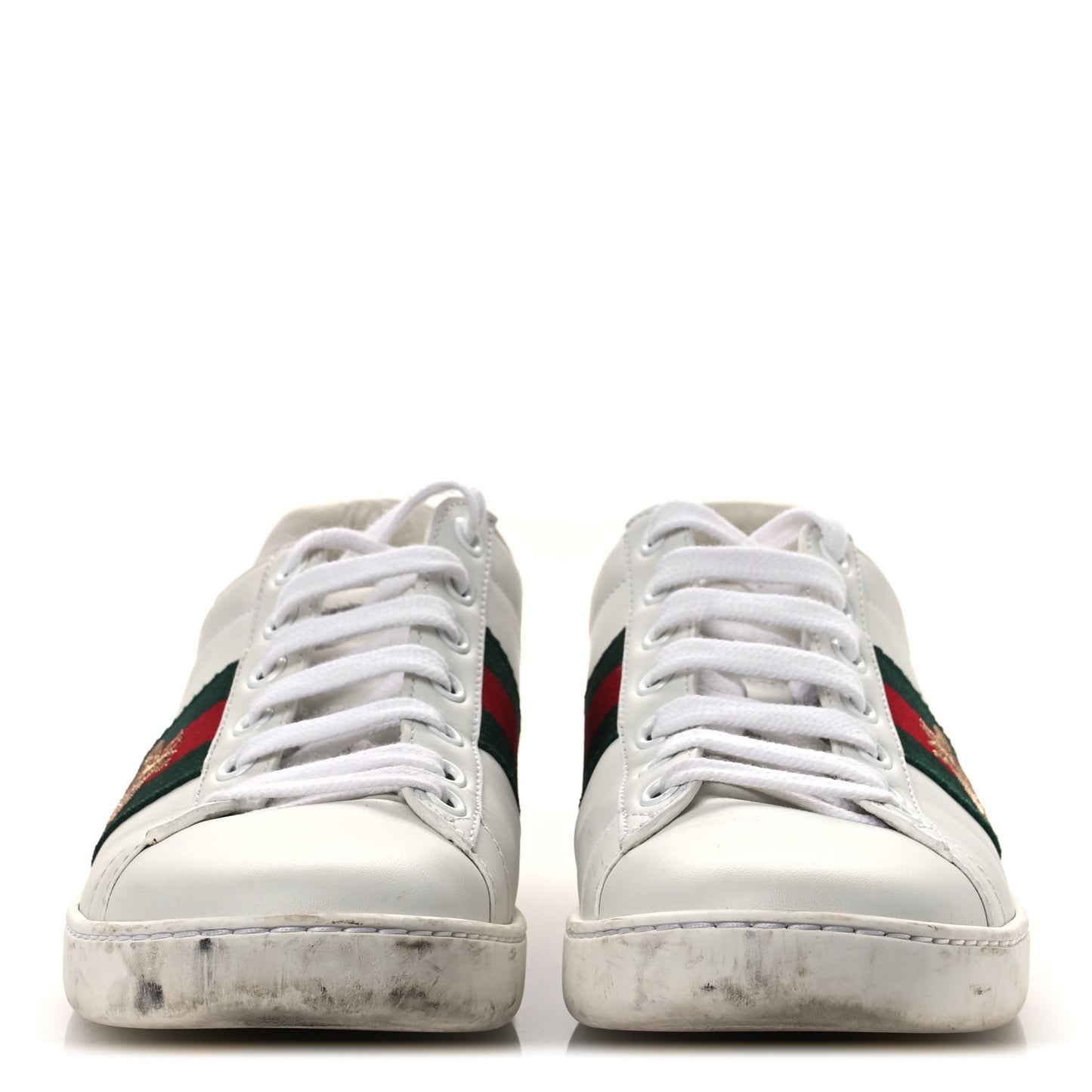 Calfskin Ayers Bee Embroidered Womens Ace Sneakers 36 White Green