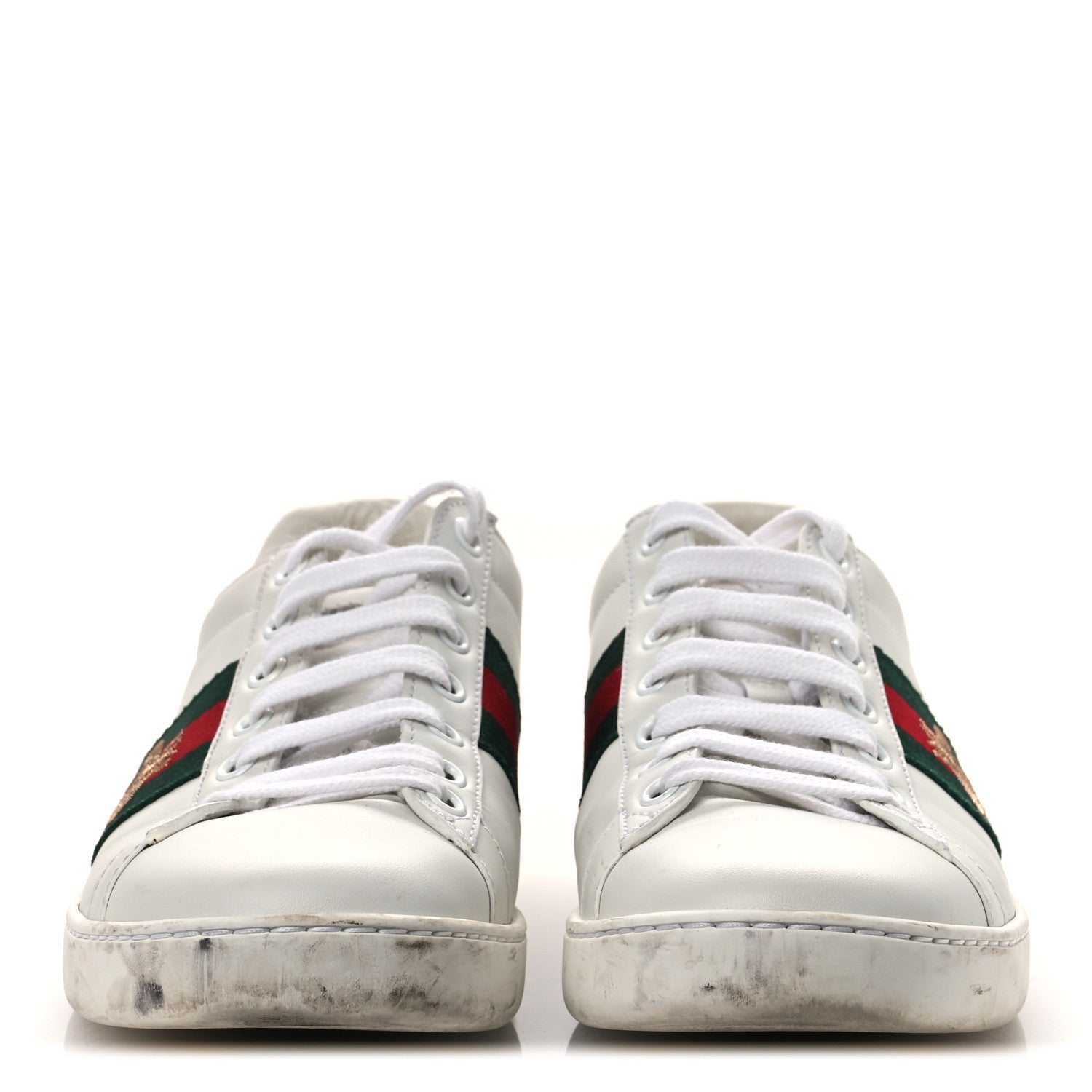 Gucci Calfskin Ayers Bee Embroidered Womens Ace Sneakers 36 White Green 3 of 14