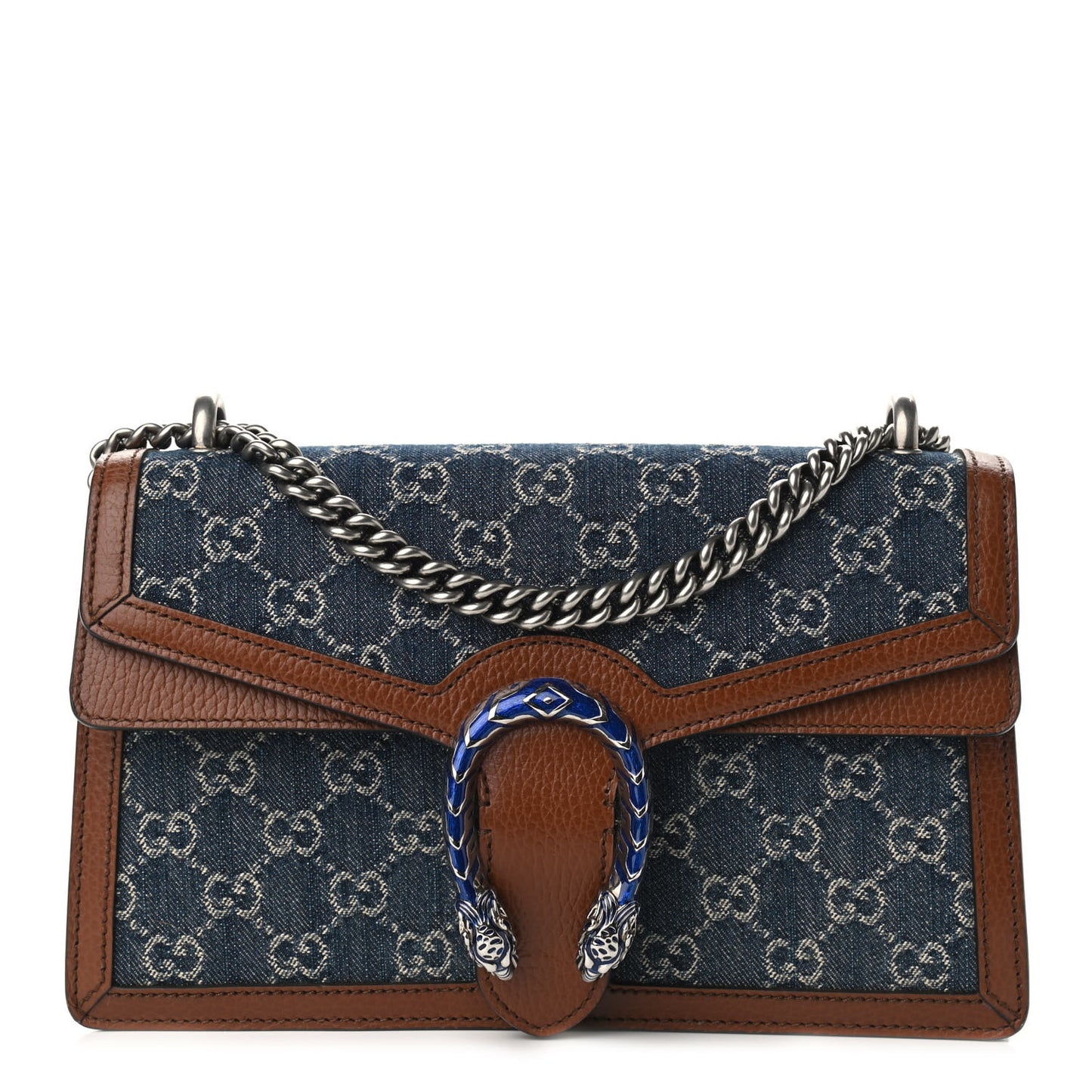 New Denim GG Monogram Dollar Calfskin Enamel Small Dionysus Shoulder Bag Blue Tea Cuir Epilog Electric Blue