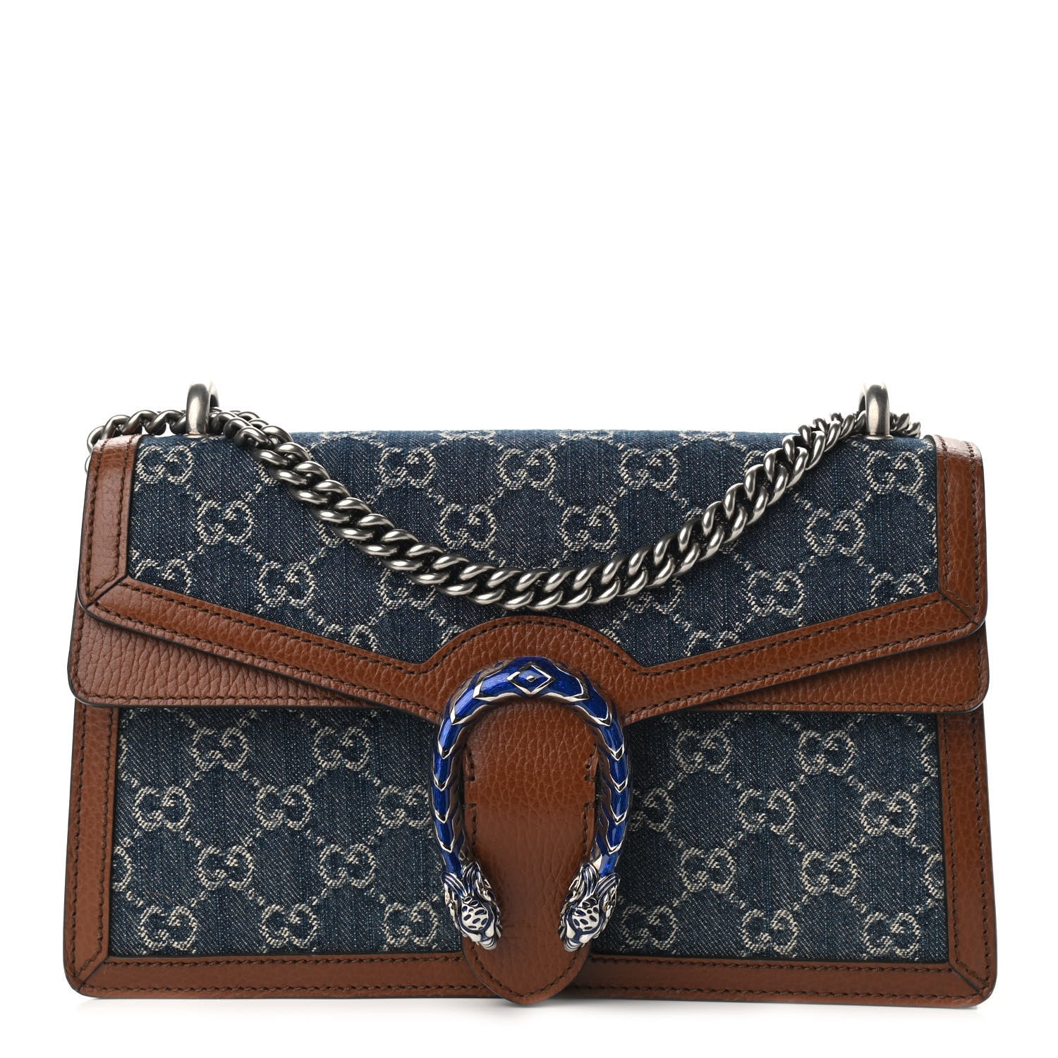 Gucci New Denim GG Monogram Dollar Calfskin Enamel Small Dionysus Shoulder Bag Blue Tea Cuir Epilog Electric Blue 1 of 9