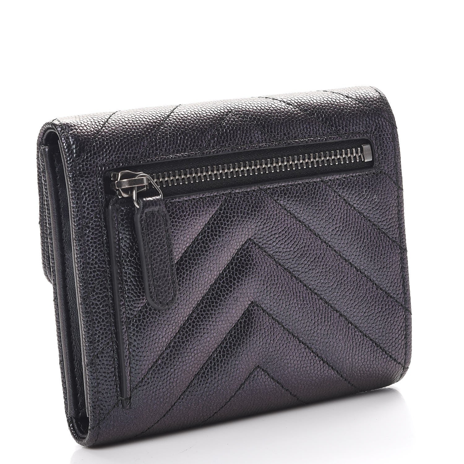 Chanel Iridescent Caviar Chevron Quilted Compact Flap Wallet Black 3 of 10
