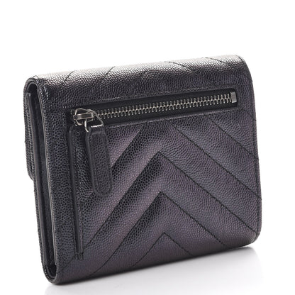 Chanel Iridescent Caviar Chevron Quilted Compact Flap Wallet Black 3 of 10