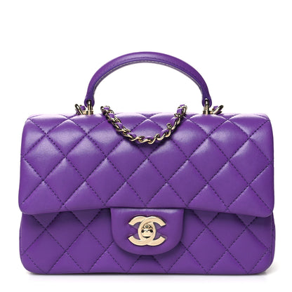 Chanel Lambskin Quilted Mini Top Handle Rectangular Flap Dark Purple 1 of 10