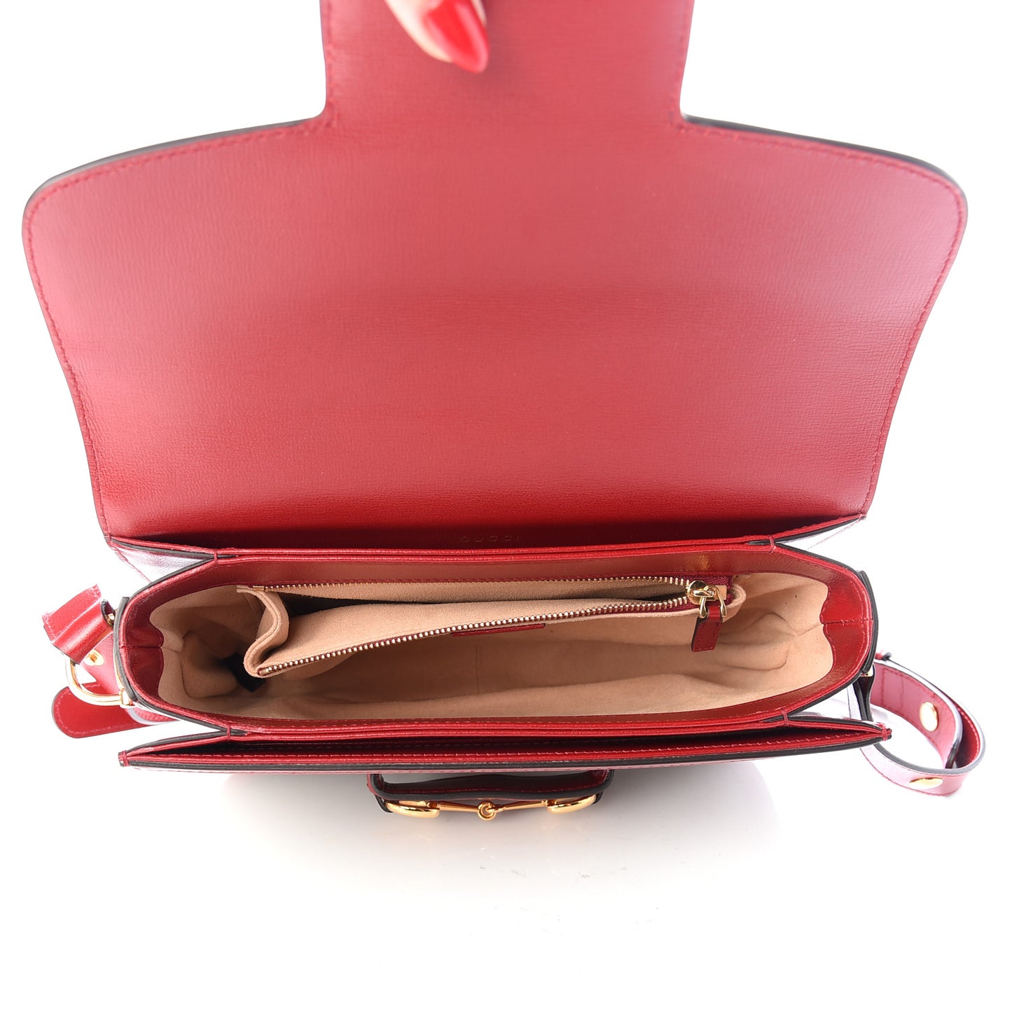 GG Supreme Monogram Azalea Calfskin Horsebit 1955 Shoulder Bag Beige Ebony New Cherry Red