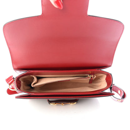 Gucci GG Supreme Monogram Azalea Calfskin Horsebit 1955 Shoulder Bag Beige Ebony New Cherry Red 5 of 9