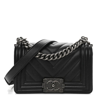 Chanel Caviar Chevron Quilted Small Boy Flap Black 1 of 9