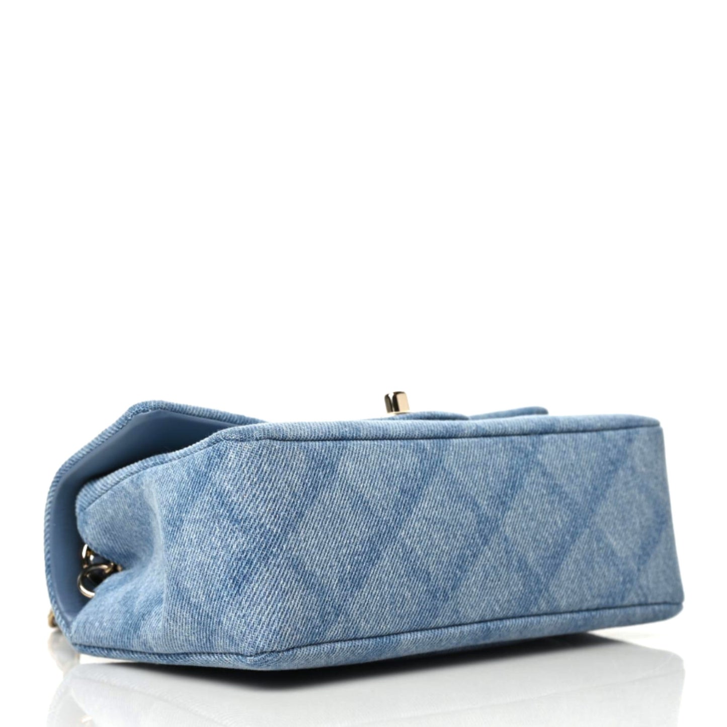 Printed Denim Quilted Mini Rectangular Flap Light Blue