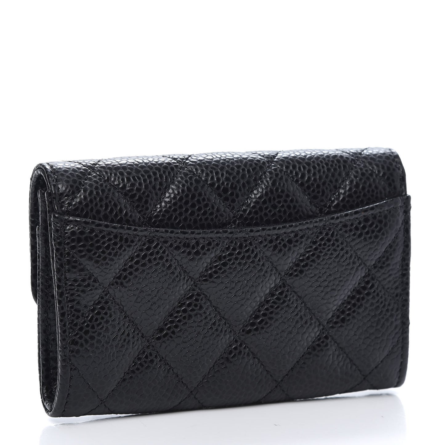 Caviar Quilted Flap Card Holder Wallet Black