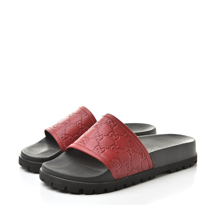 Gucci Guccissima Signature Mens Lug Sole Slide Sandals 7 Hibiscus Red 3 of 7