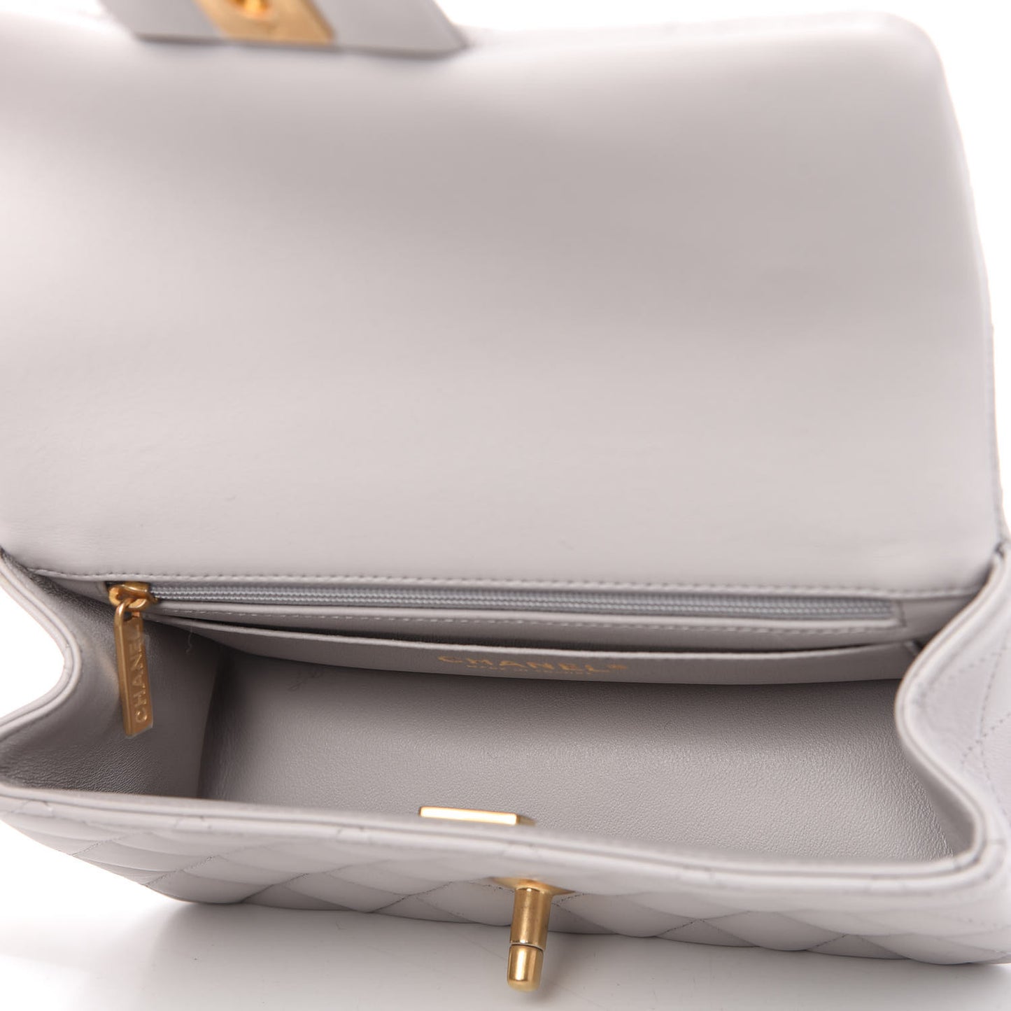 Lambskin Quilted Mini Top Handle Rectangular Flap Grey