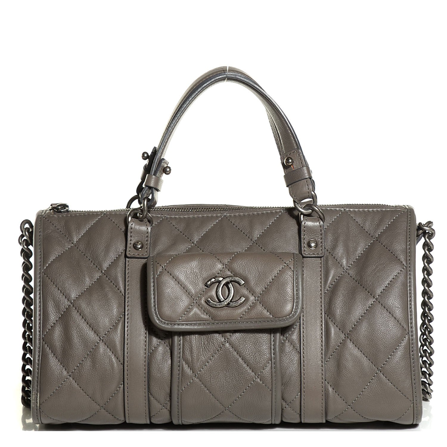 Chanel Calfskin Quilted Small Casual Riviera Bowling Bag Grey 1 of 8