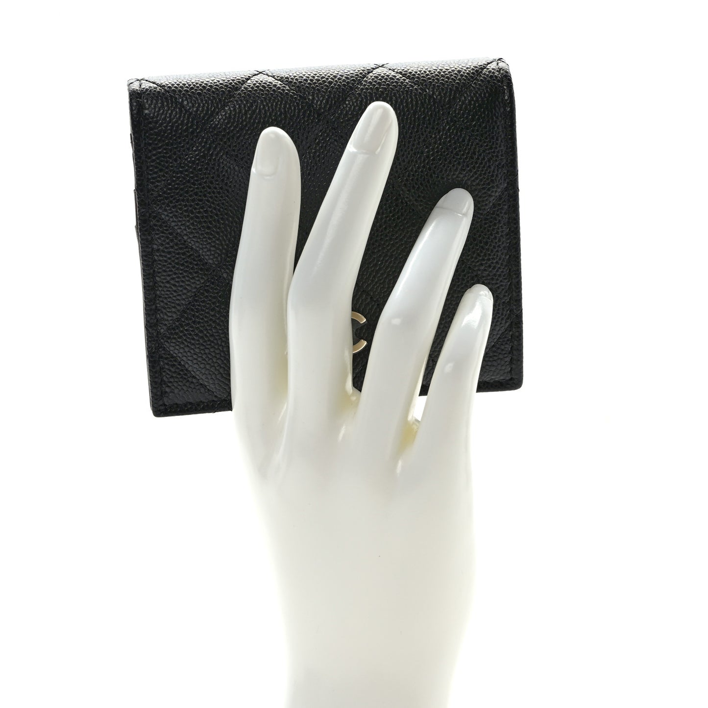 Caviar Quilted Compact Bifold Wallet Black