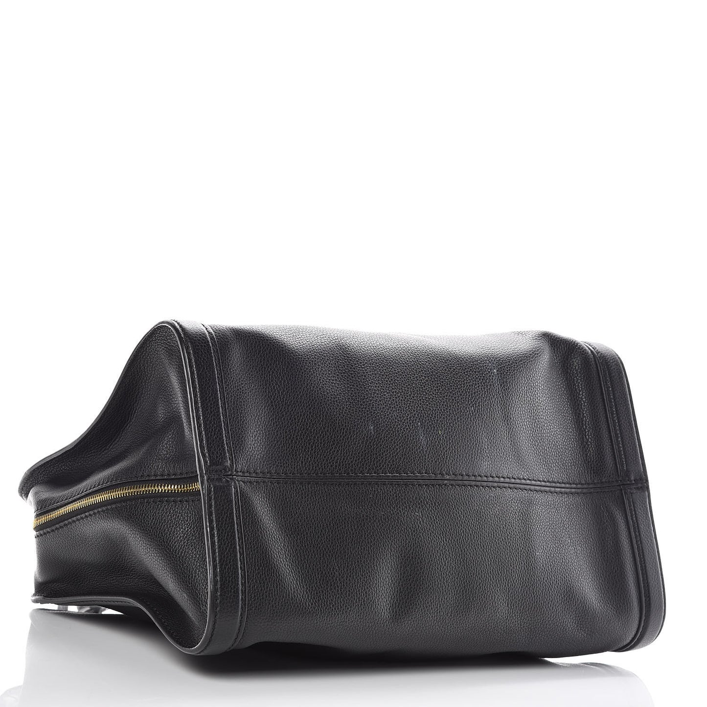 Pebbled Calfskin Large Skull Padlock Zip Around Tote Black