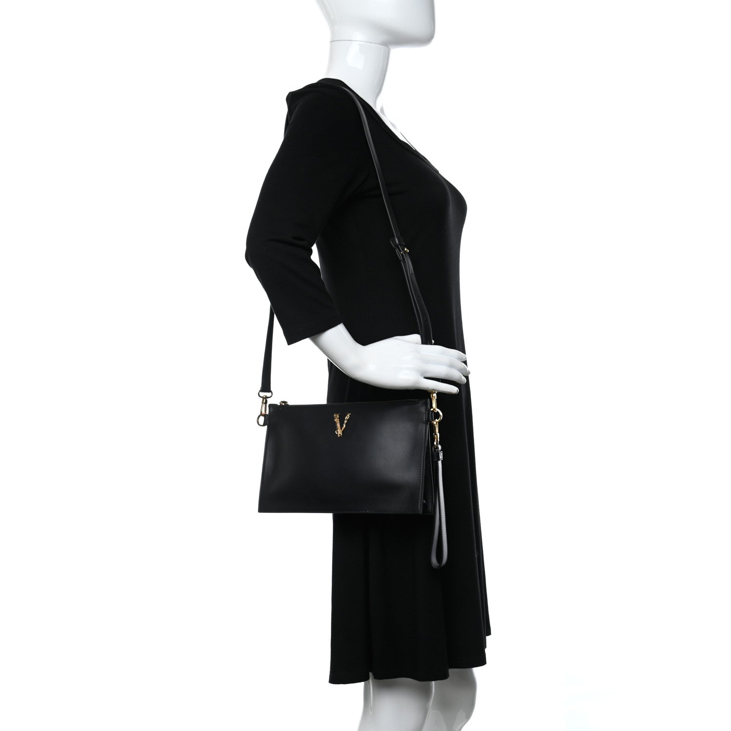 Versace Vitello Virtus Shoulder Bag Black 2 of 10
