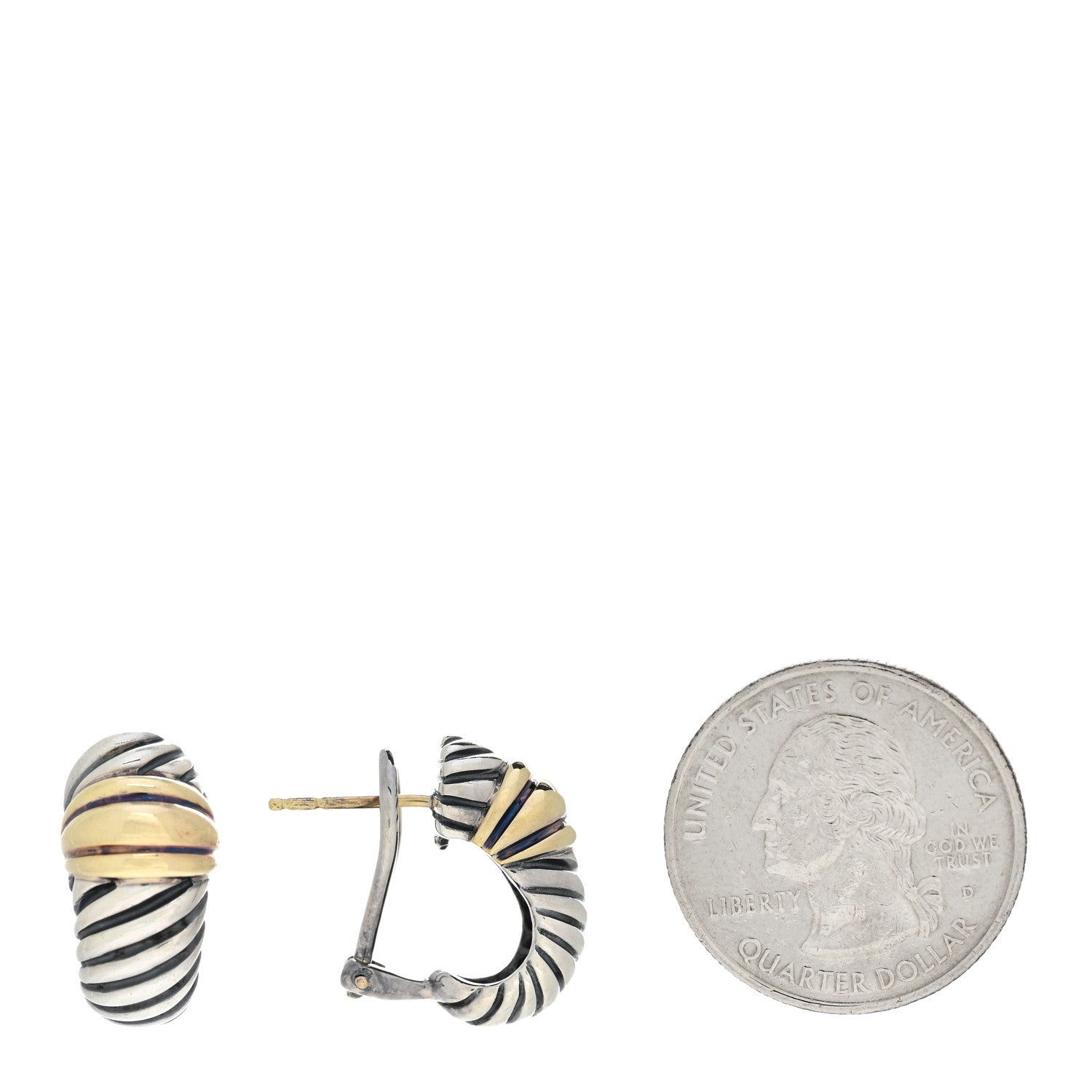 David Yurman Sterling Silver 14K Gold Thoroughbred Shrimp Earrings 2 of 4