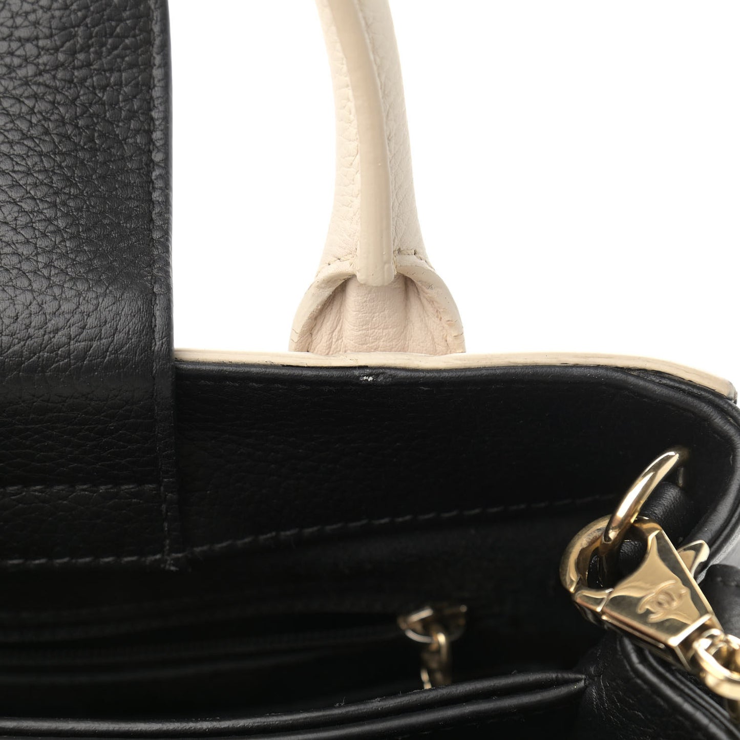 Grained Calfskin Mini Bi-Color Neo Executive Shopper Tote Beige Black