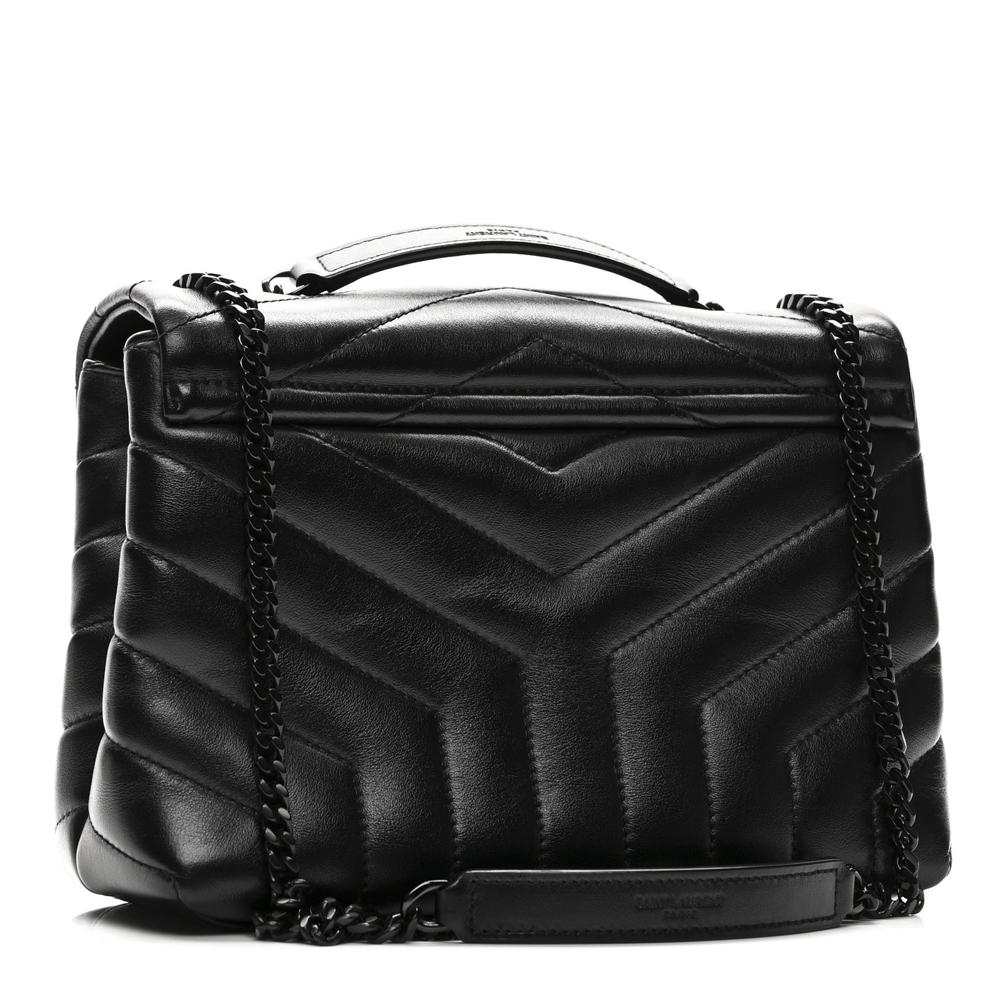 Calfskin Y Quilted Monogram Monochrome Small Loulou Chain Satchel Black