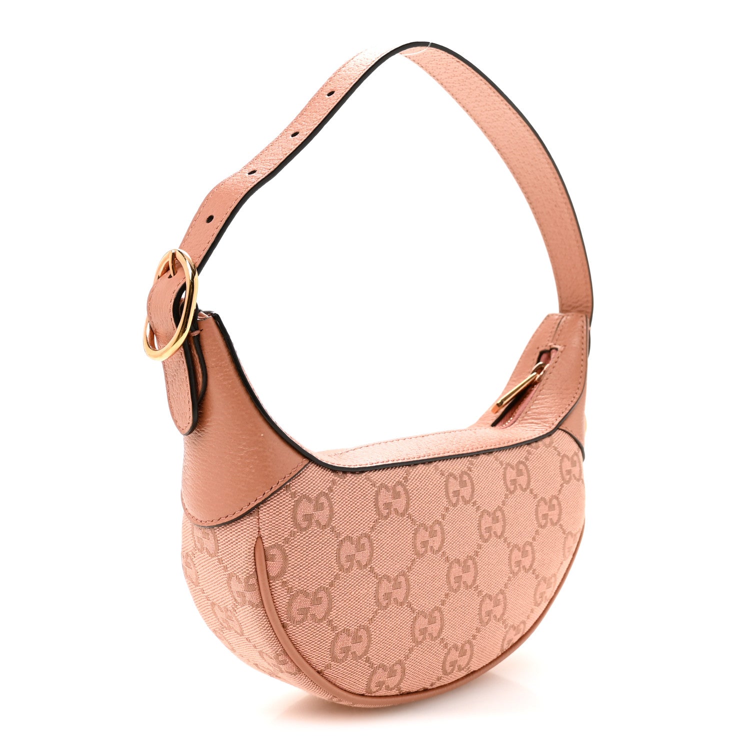 Gucci GG Supreme Monogram Textured Calfskin Web Mini Ophidia Half Moon Hobo Rose Pink 3 of 10