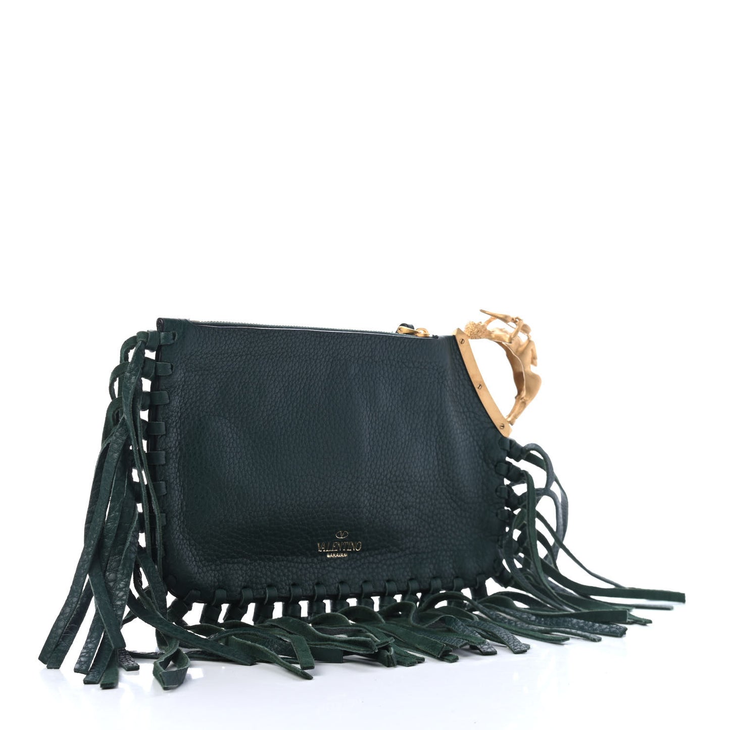 Calfskin C-Rockee Sagittarius Fringe Clutch Light Emerald