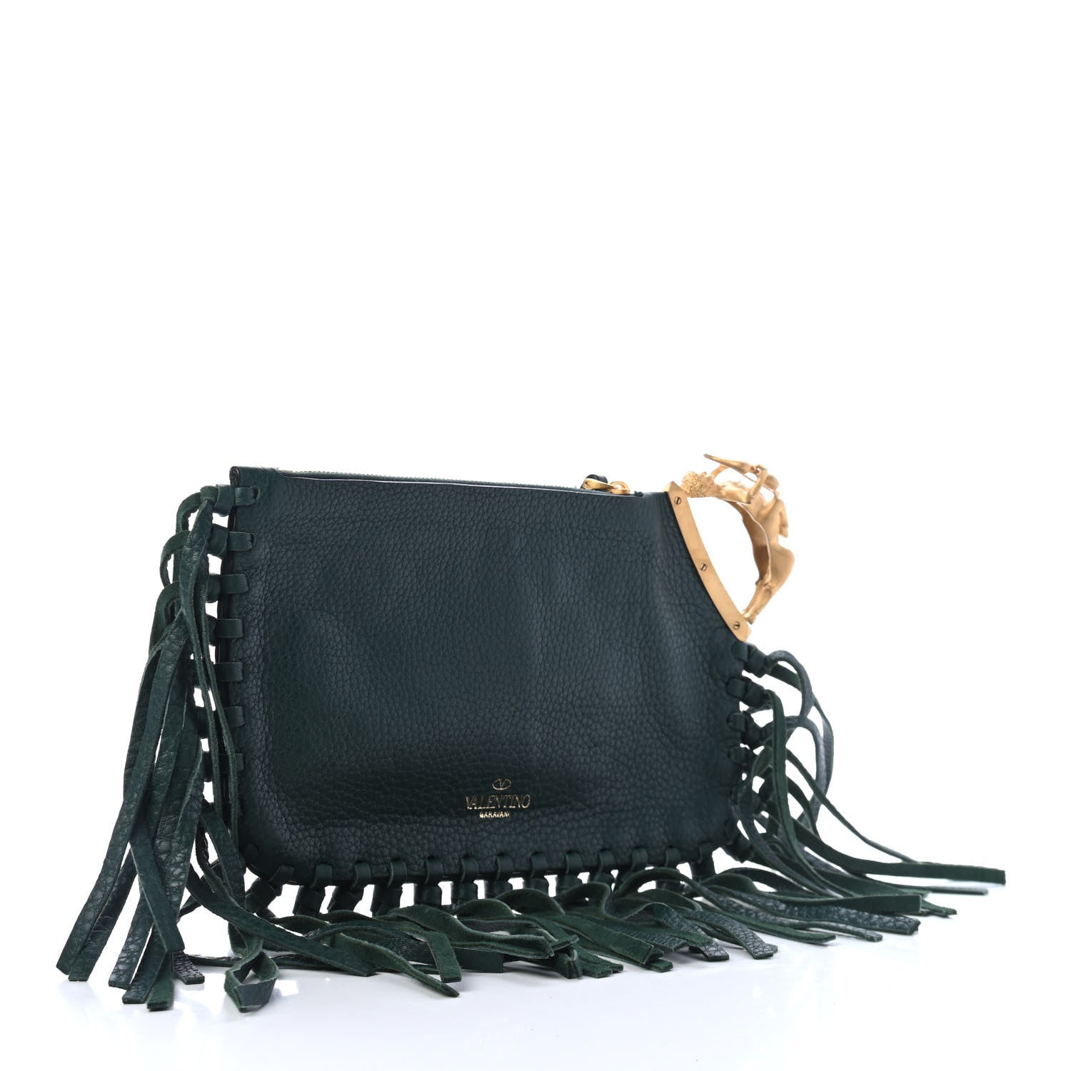 Valentino Garavani Calfskin C-Rockee Sagittarius Fringe Clutch Light Emerald 2 of 4