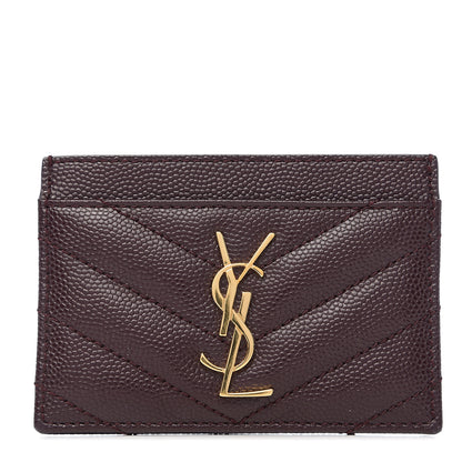 Saint Laurent Grain De Poudre Matelasse Chevron Monogram Credit Card Case Bordeaux 1 of 7
