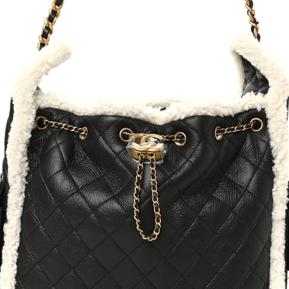 Chanel Crumpled Sheepskin Shearling Quilted Medium Chanel 25 Handbag Black White 9 of 11