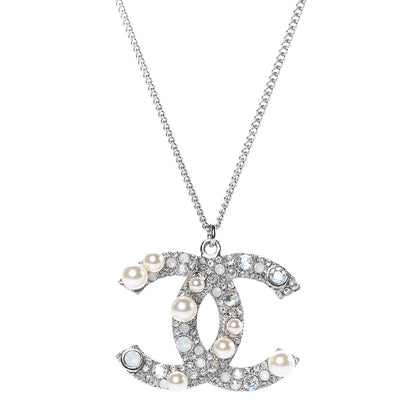 Chanel Crystal Pearl CC Pendant Necklace Silver 5 of 6
