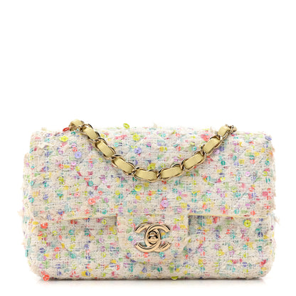 Chanel Tweed Quilted Mini Rectangular Flap Ecru Green Purple Red Yellow 1 of 15