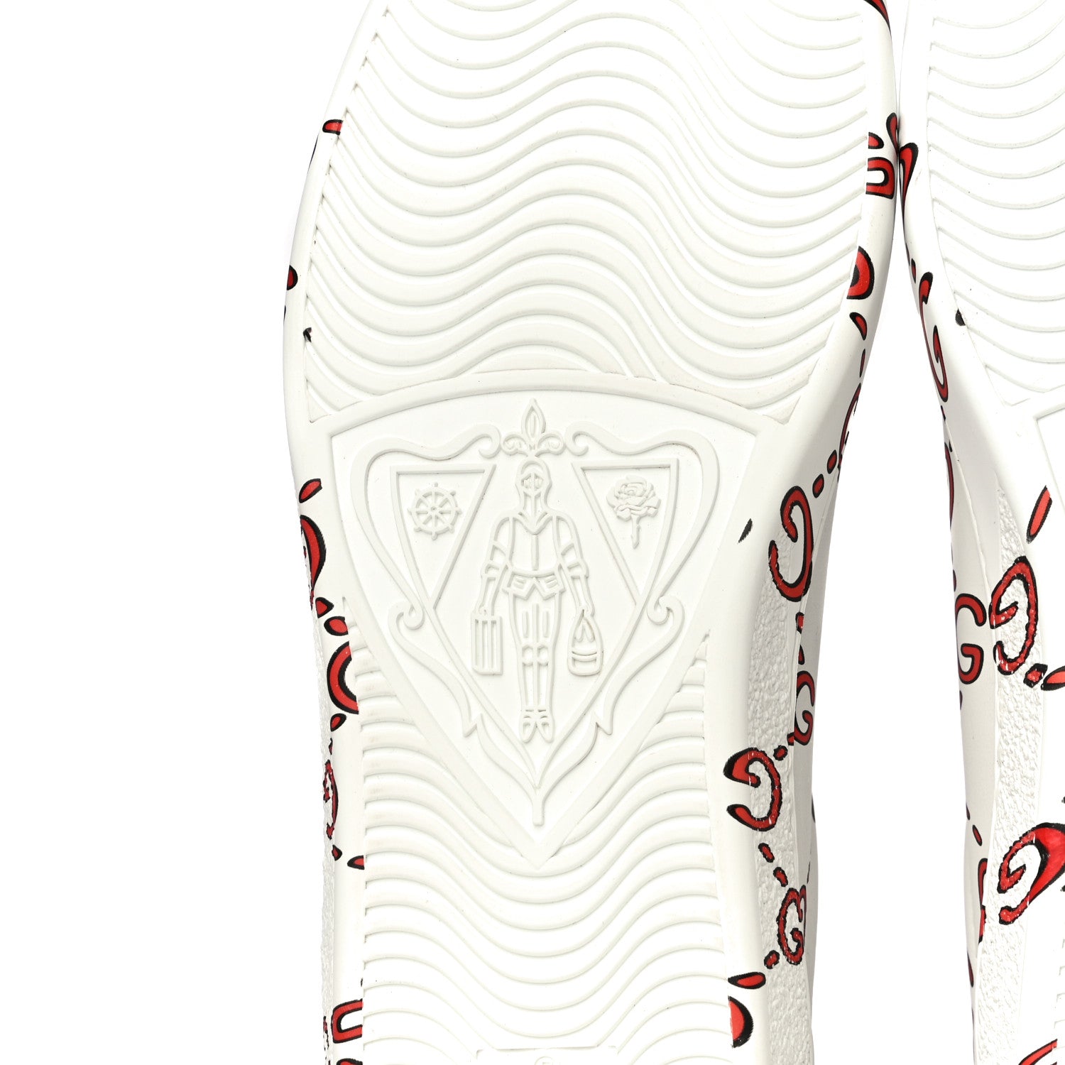 Gucci Calfskin GucciGhost Print Mens Ace Sneakers 8.5 White Hibiscus Red 8 of 11