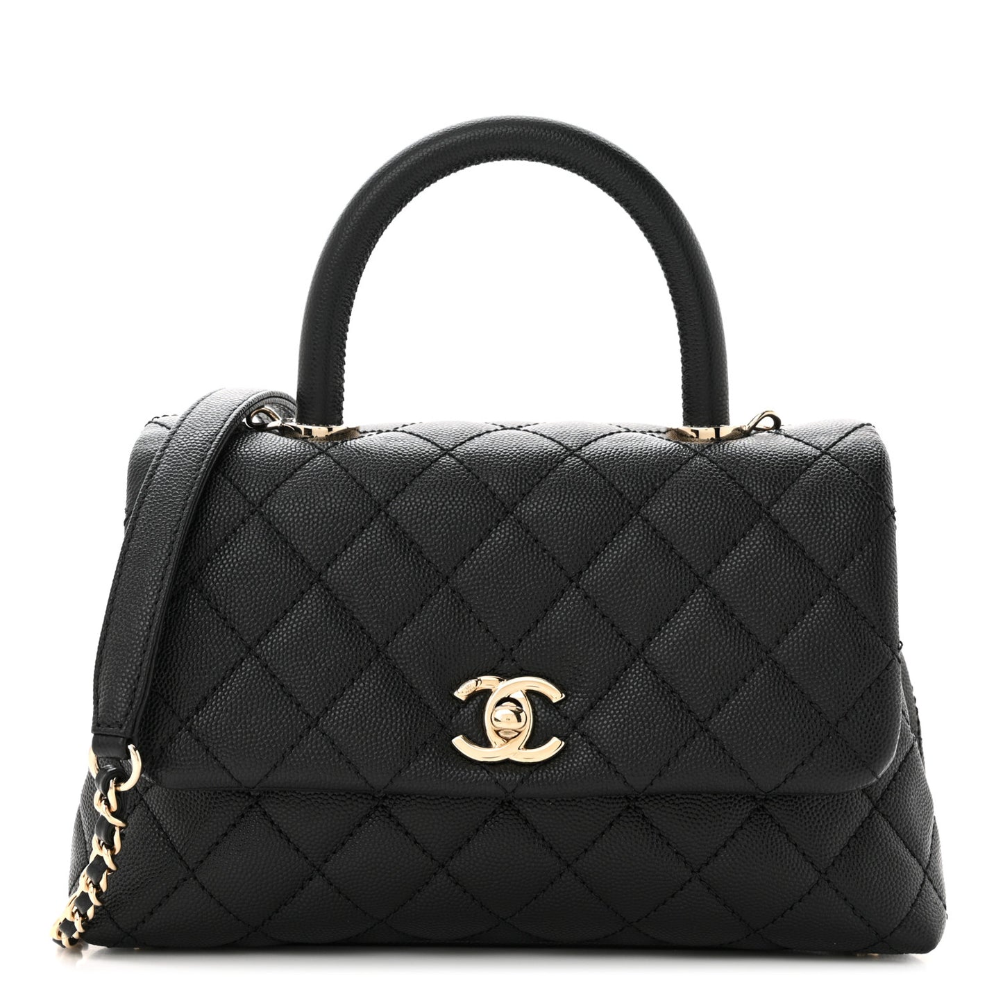 Caviar Quilted Mini Coco Handle Flap Black