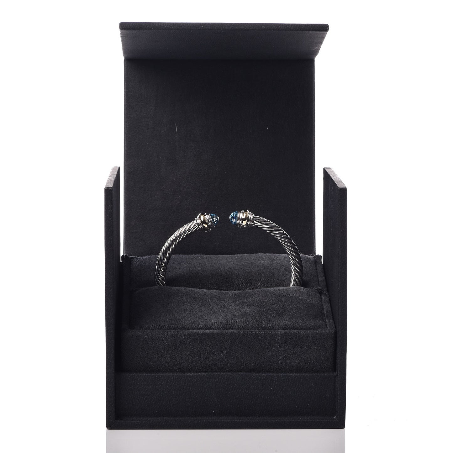 Sterling Silver 14K Yellow Gold Blue Topaz 5mm Cable Classics Bracelet