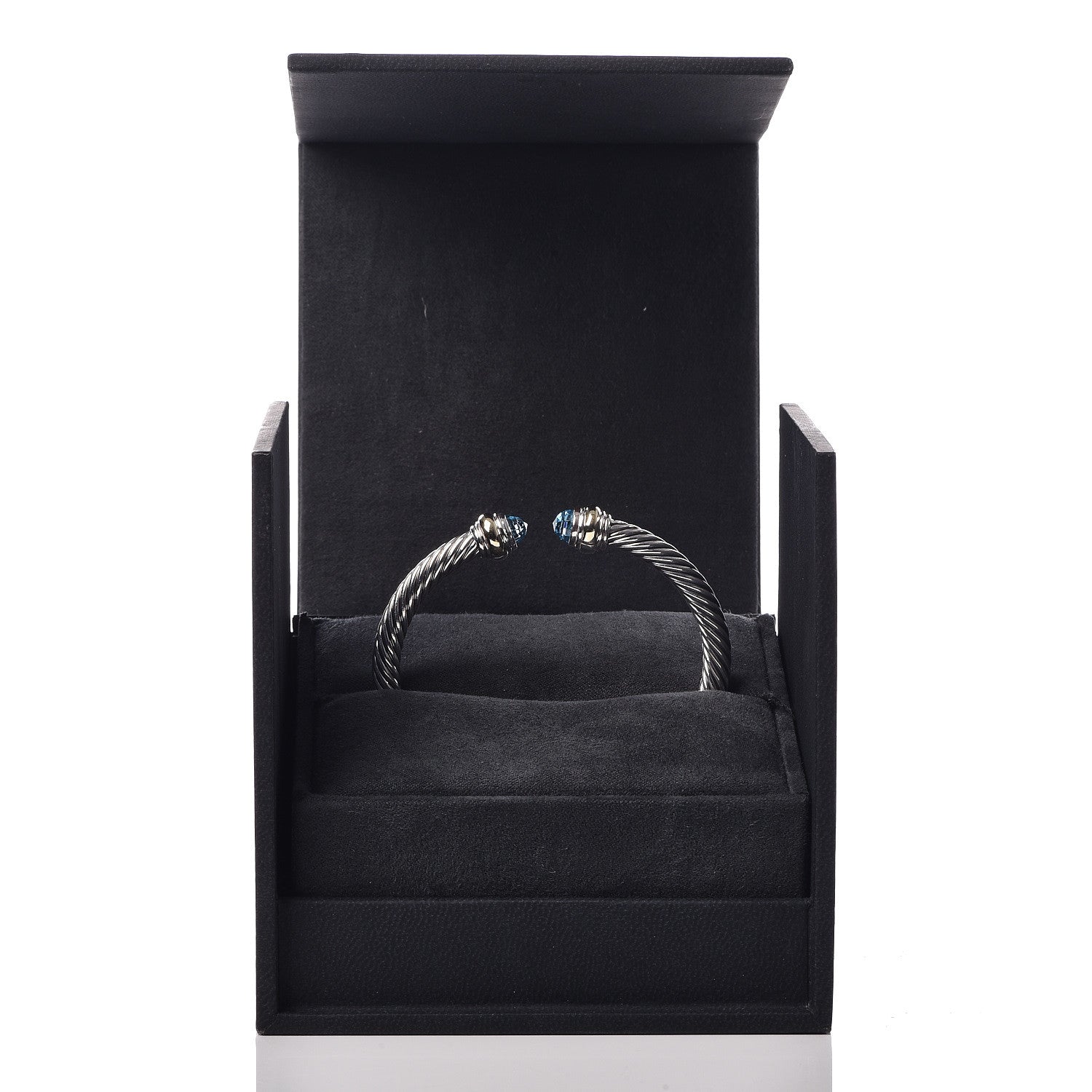 David Yurman Sterling Silver 14K Yellow Gold Blue Topaz 5mm Cable Classics Bracelet 6 of 6
