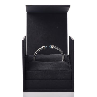 David Yurman Sterling Silver 14K Yellow Gold Blue Topaz 5mm Cable Classics Bracelet 6 of 6