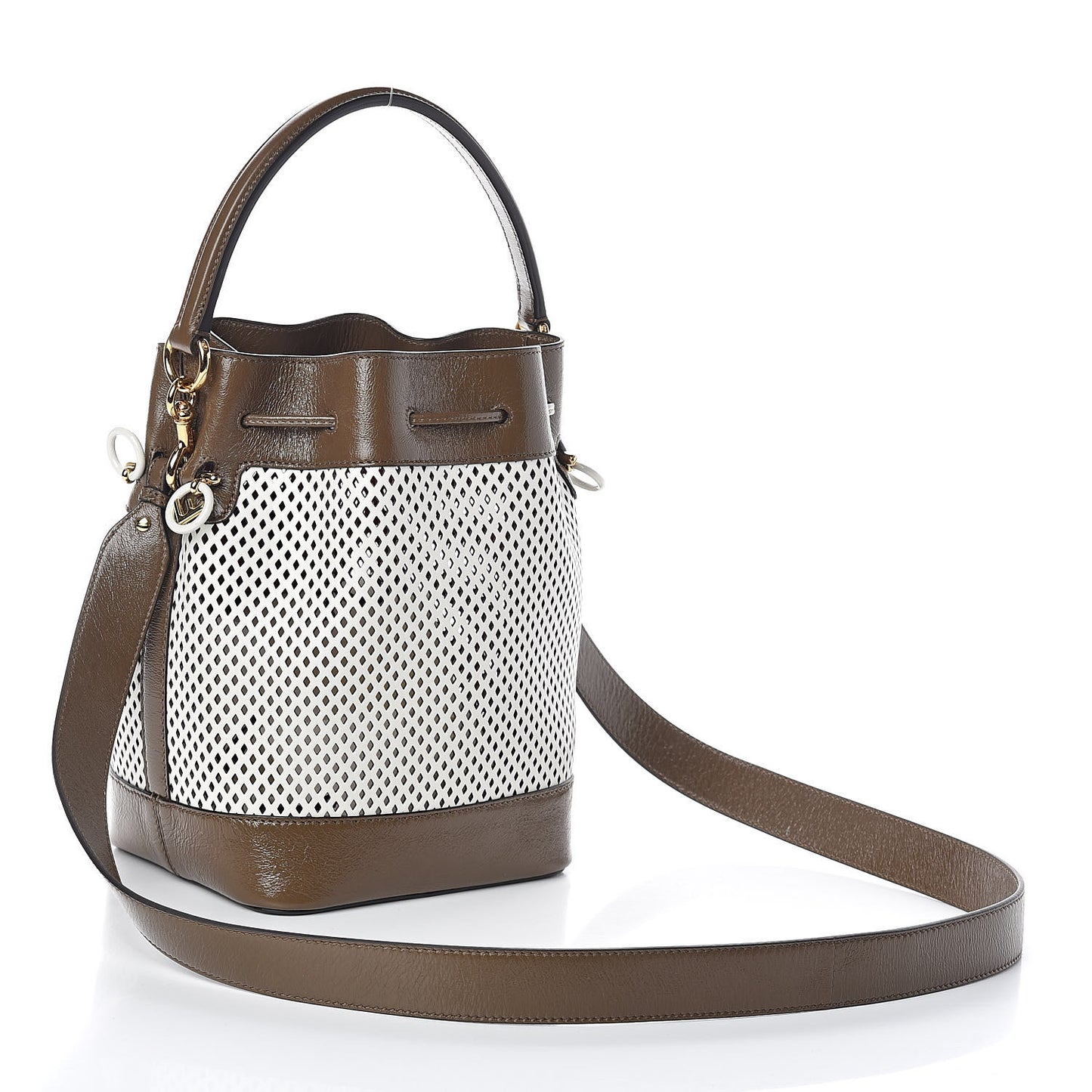 Vitello Liberty Glossy Lambskin F is Fendi Perforated Large Mon Tresor Bucket Bag White Ice Rust Maya