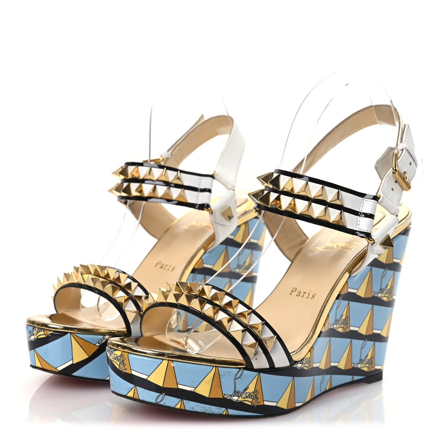 Patent Calfskin Studded Griotta 110 Wedges 40 Multicolor
