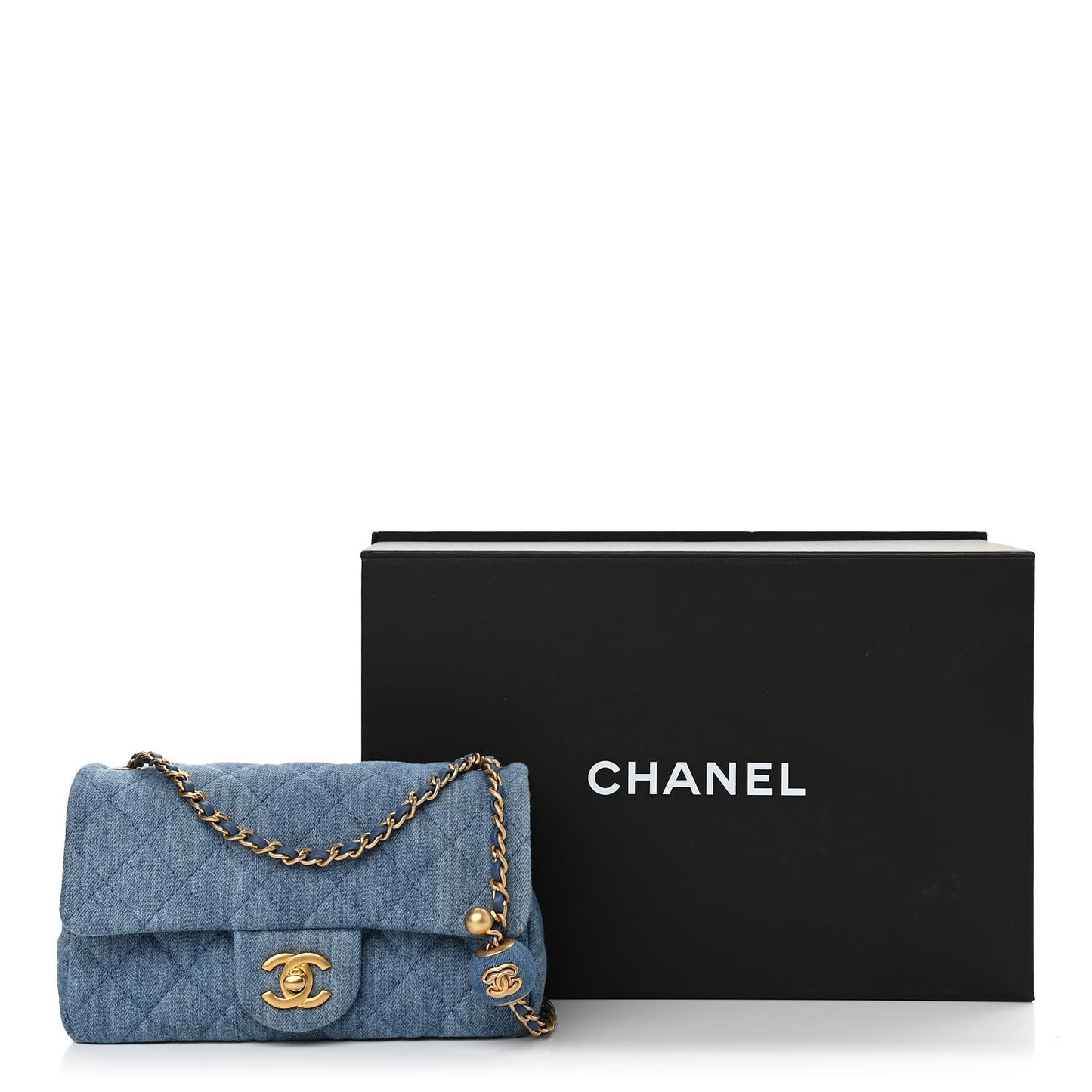 Denim Quilted Mini Pearl Crush Rectangular Flap Blue