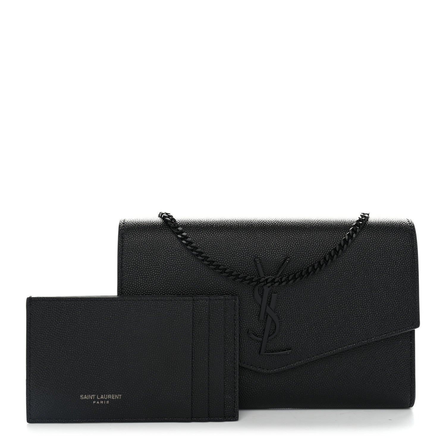Saint Laurent Grain De Poudre Monochrome Uptown Chain Wallet Black 2 of 11