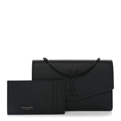 Saint Laurent Grain De Poudre Monochrome Uptown Chain Wallet Black 2 of 11